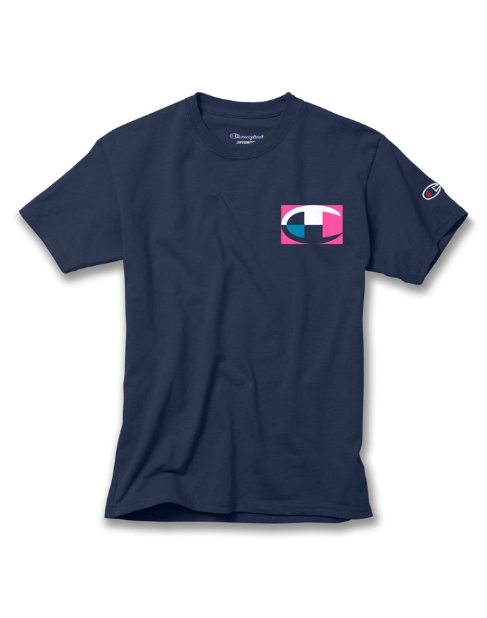 Champion Cotton Retro Colorblock Logos Erkek Çocuk Tişört Lacivert ( FDCTXE046 )